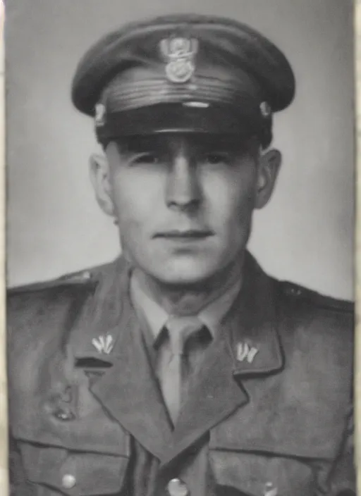 Image similar to grainy old 1940’s WWII military portrait, professional portrait HD, authentic