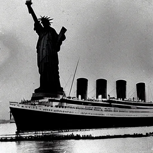 the titanic arrives in new York, statue of liberty in, Stable Diffusion