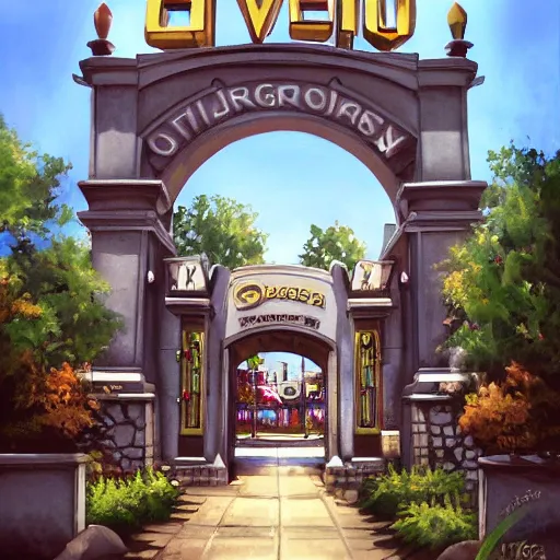 Image similar to painting of universal studios entrance, artstation