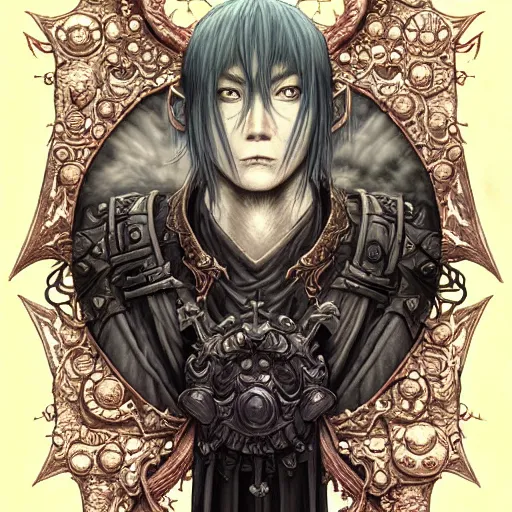 Image similar to prompt: World of Warcraft character portrait drawn Katsuhiro Otomo and Takato Yamamoto, inspired by Fables, magical and alchemical weapons, soft light, intricate detail, photorealistic style, intricate detailed oil painting, detailed illustration, oil painting, painterly feeling, intricate ink painting detail, sharp high detail, manga and anime 2000