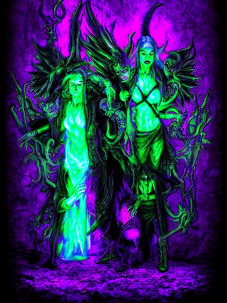 Image similar to glowing fantasy horror blacklight poster hdr