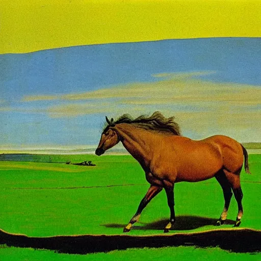 Prompt: Buckskin Horse in a Green Pasture by Salvador Dalí