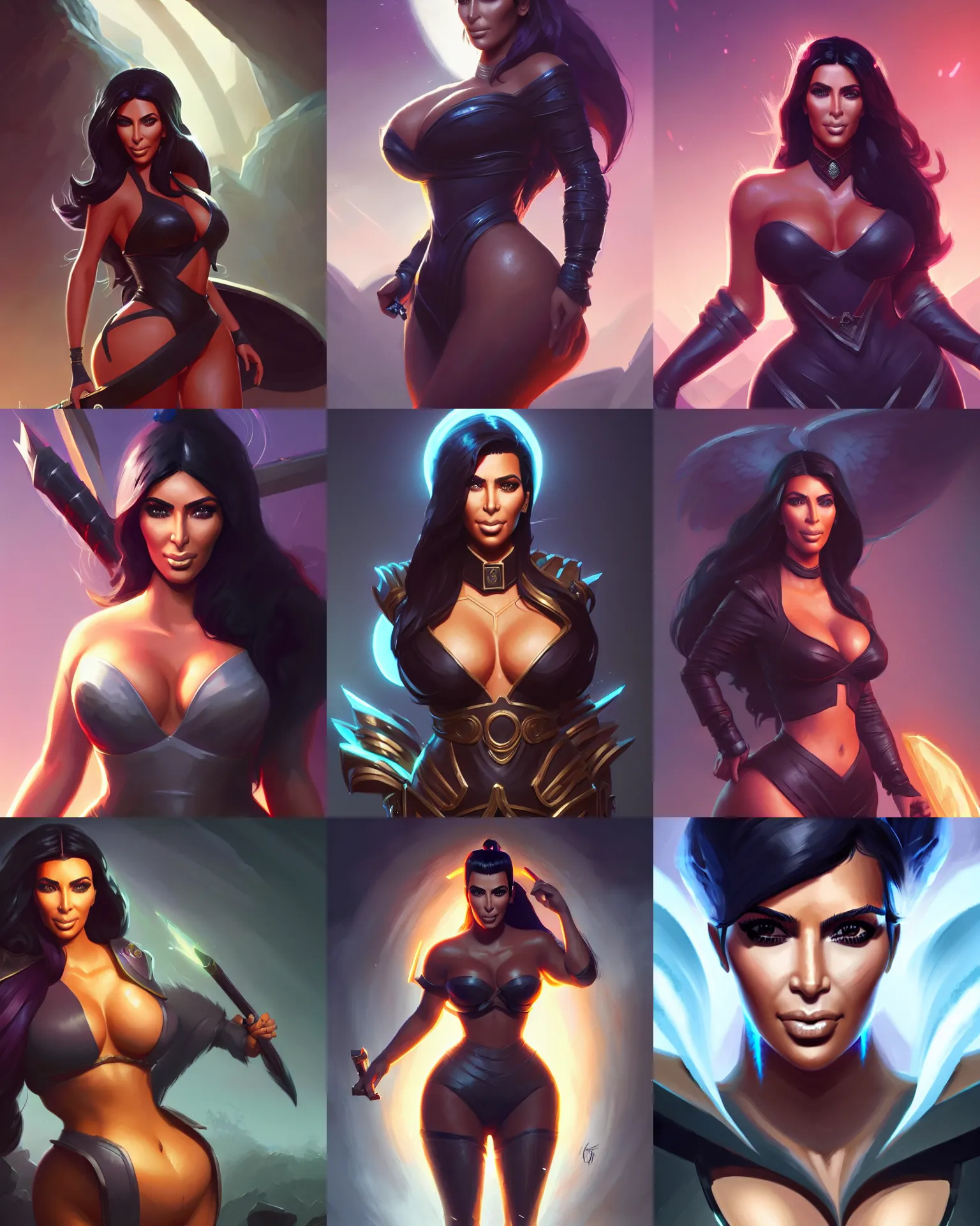 Prompt: Kim Kardashian as a League of Legends champion, medium shot close up, details, sharp focus, illustration, by Jordan Grimmer and greg rutkowski, Trending artstation, digital Art