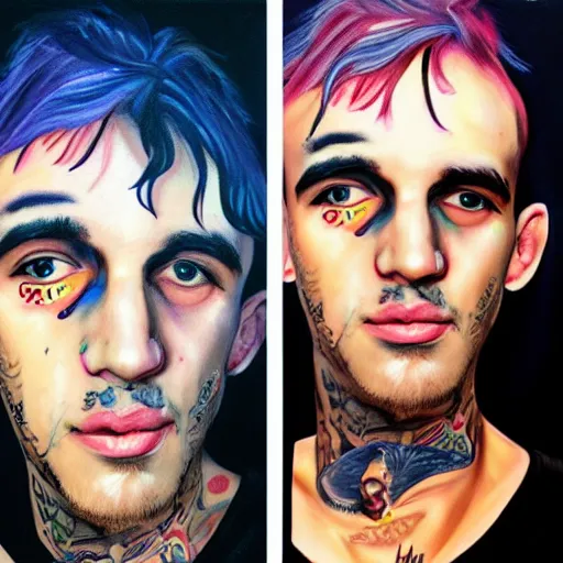 Image similar to lil peep, face tattoos, oil painting, portrait