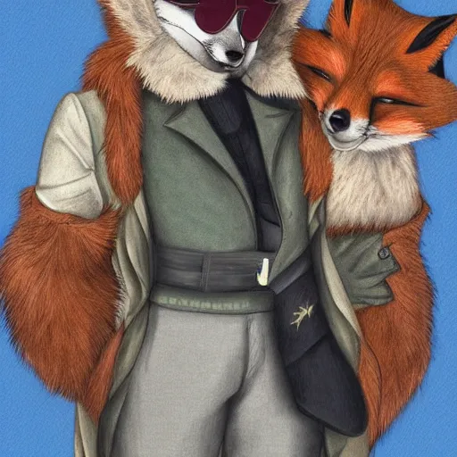 Prompt: anthro, furry, fox, male, victorian clothing, aviator sunglasses, arms crossed, full length portrait