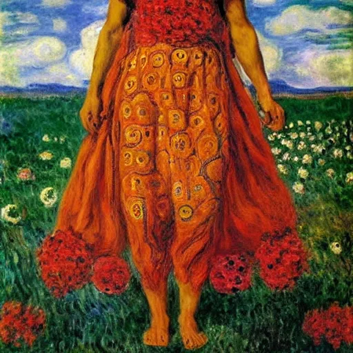 Prompt: midsommar god of sun by claude monet, frida kahlo