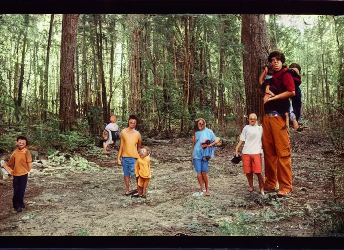 Image similar to photo of the family vacation in most liminal space in the world, fujifilm velvia 5 0, color photography, sigma 2 8 mm