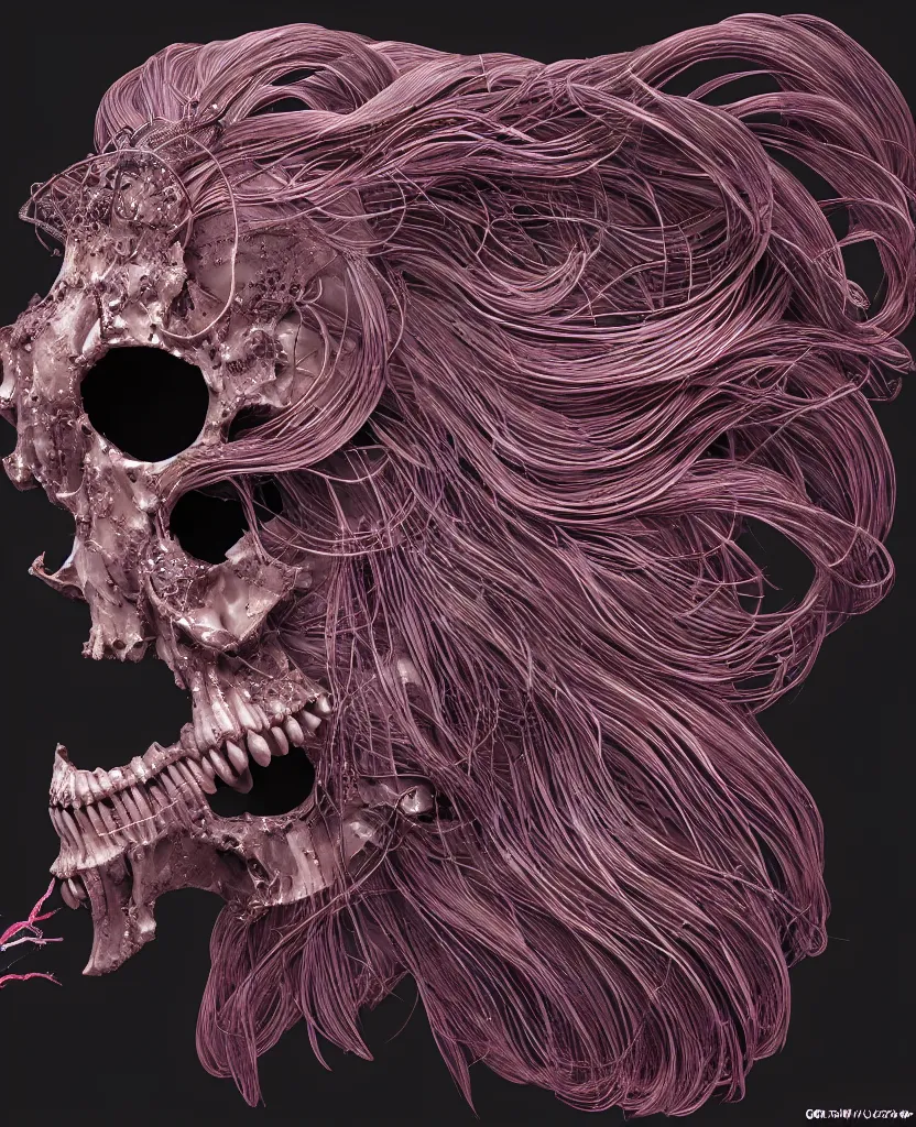 Image similar to fully black background. background hex 000000. goddess princess face close-up portrait ram skull. japanese coloured paper bas relief paper sculpture. jellyfish phoenix head, nautilus, orchid, skull, betta fish, bioluminiscent creatures, intricate artwork by Tooth Wu and wlop and beeple. octane render, trending on artstation, greg rutkowski very coherent symmetrical artwork. cinematic, hyper realism, high detail, octane render, 8k