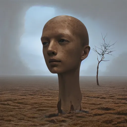 Image similar to the ego separates, hyperrealistic surrealism, dreamscape, david friedrich, award winning masterpiece with incredible details, zhang kechun, a surreal vaporwave vaporwave vaporwave vaporwave vaporwave painting by thomas cole of a gigantic broken mannequin head sculpture in ruins, astronaut lost in liminal space, highly detailed, trending on artstation