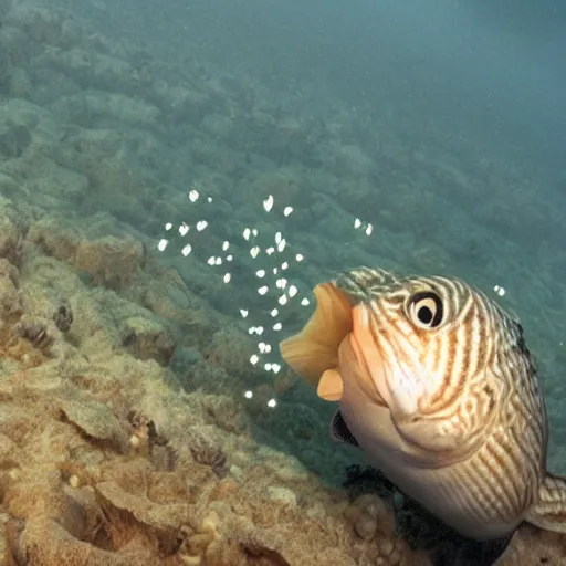 a photo of a blobfish jumping from the water like a, Stable Diffusion