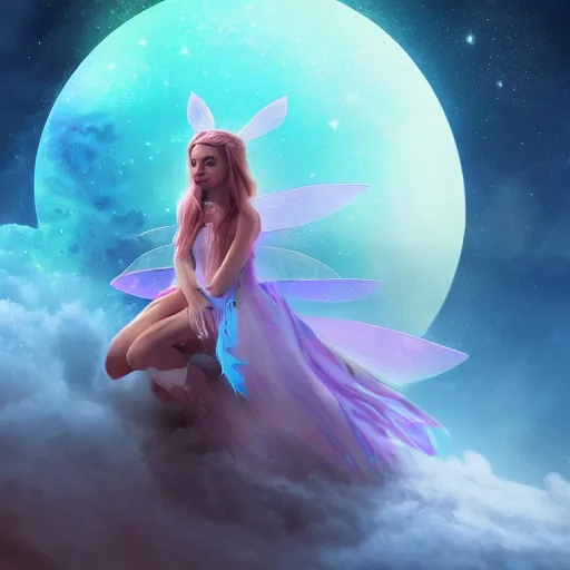 Prompt: magical fairy floating in space, epic cartoon portrait, beautiful, stunning concept art, highly detailed, galaxy background, rendered in octane, unreal engine, trending on artstation, realistic, diviantart, depth of field