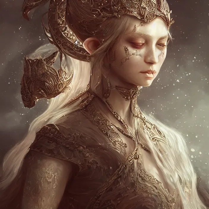 Image similar to cruel elvish empress, extremely detailed, hyperrealistic, intricate, soft light, fantasy, d & d, digital painting, art station, by wlop