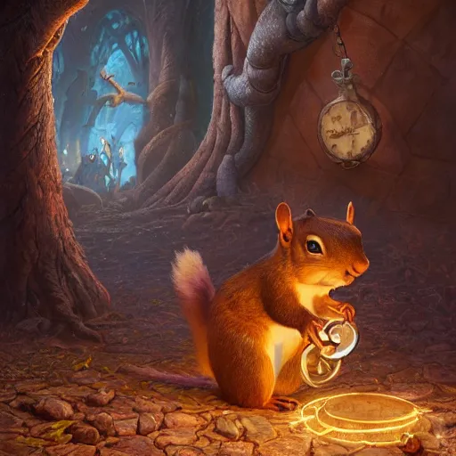 Prompt: squirrel magician, arcainist, by justin gerard and greg rutkowski, dnd, character design, blue lights, unreal engine, photorealistic, 4 k