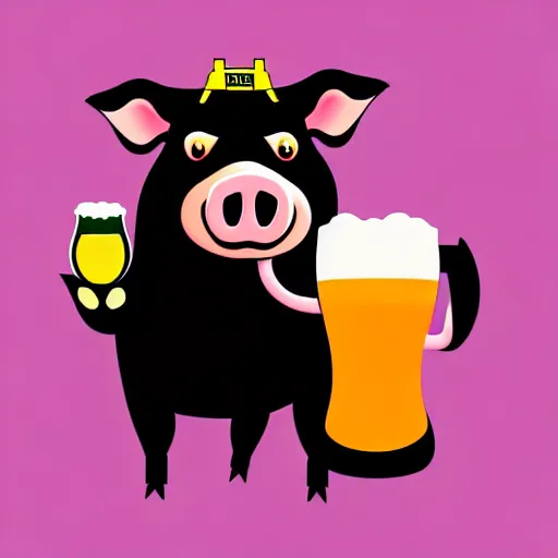 Image similar to a vector illustration of a pig with beer, artstation, cgsociety, deviantart, 8k, HD