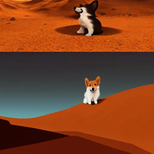 Prompt: corgi on mars concept art, ultra realistic, digital art, gothic, rich deep colors, smooth shadows, high resolution, cinematic