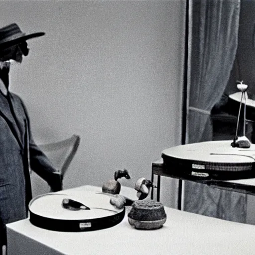 Prompt: an still picture museum in a movie by jacques tati, still life, no humans