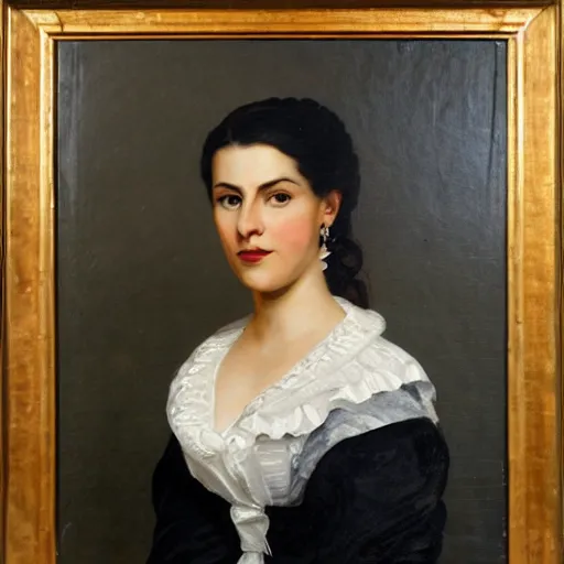 Image similar to a portrait of selina gomez in an 1 8 5 5 painting by elisabeth jerichau - baumann. painting, oil on canvas