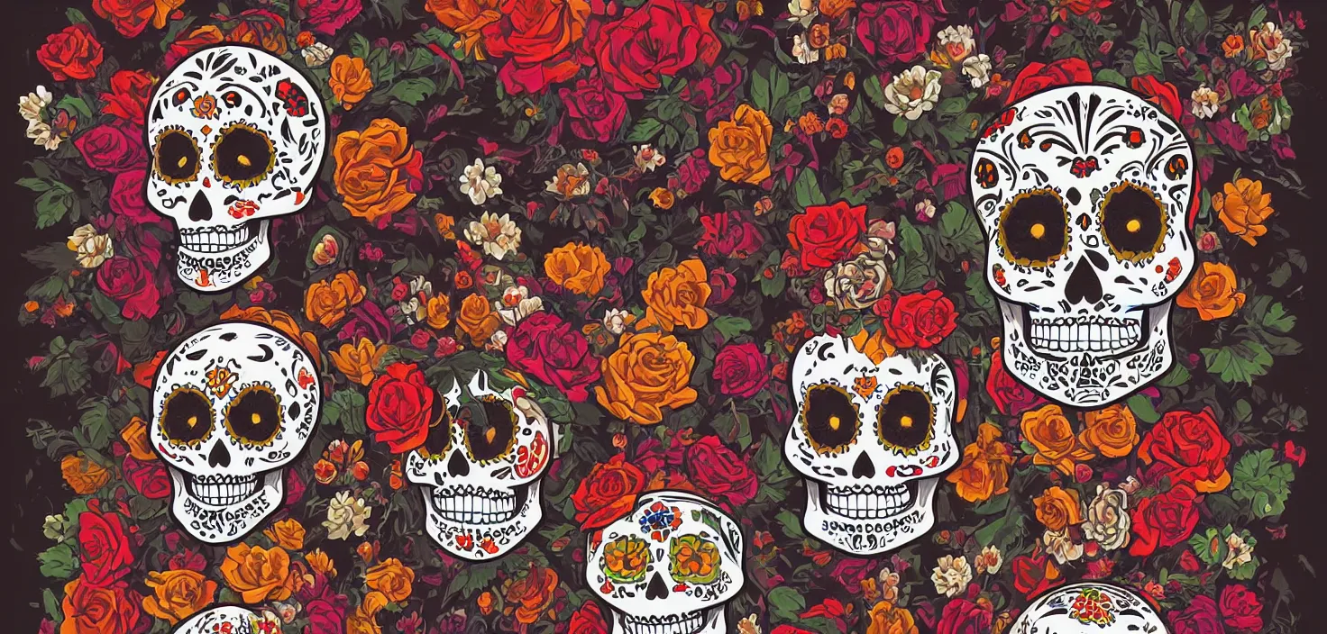 Image similar to mexican day of the dead, sticker style art, white background, trending on artstation, greg rutkowski, john singer sargent, crop top, intricate