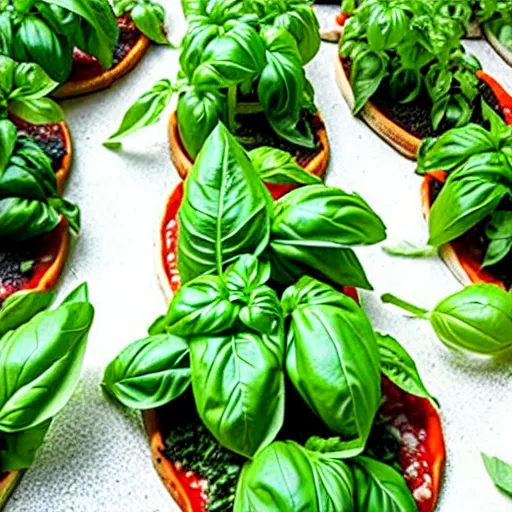 Image similar to a garden of basil, shaped into the word'pizza'