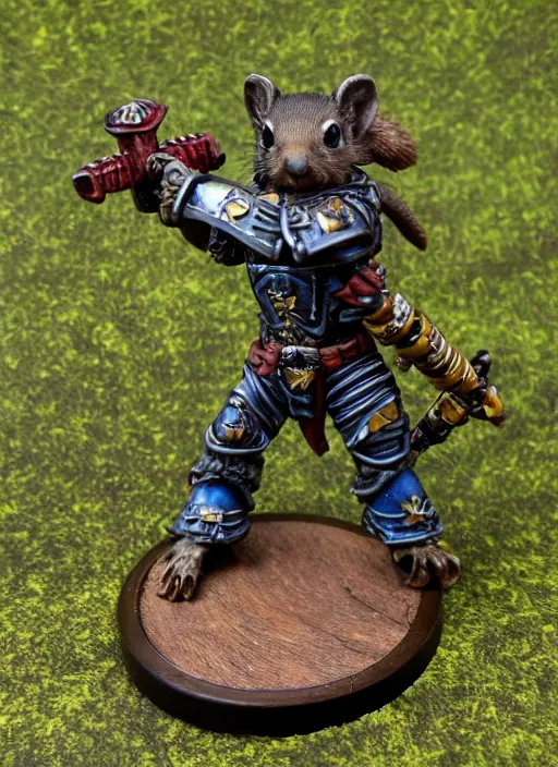 Image similar to 8 0 mm resin detailed miniature of a warhammer 4 0 k anthropomorphized squirrel warrior, product introduction photos, 4 k, full body,