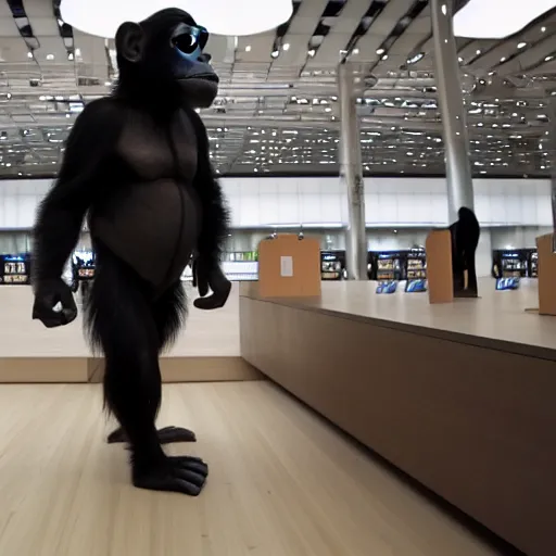 Prompt: a chimpanzee shopping in an apple store