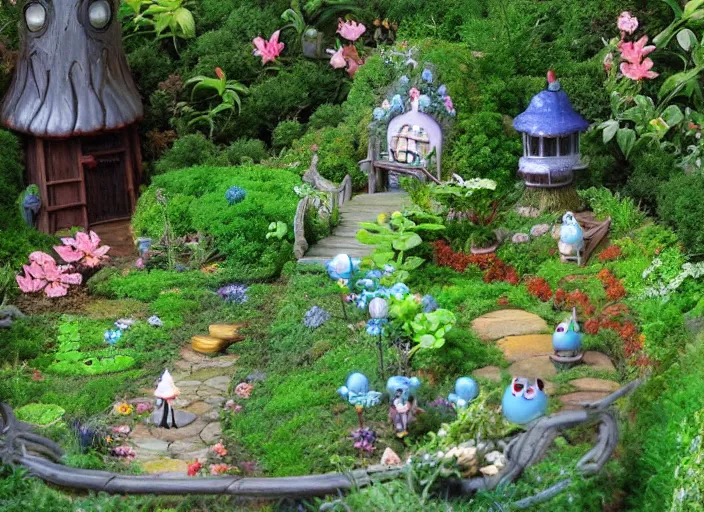 Image similar to studio ghibli fairy garden by Hayao Miyazaki