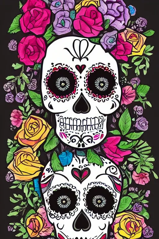 Prompt: illustration of a sugar skull day of the dead girl, vanitas art