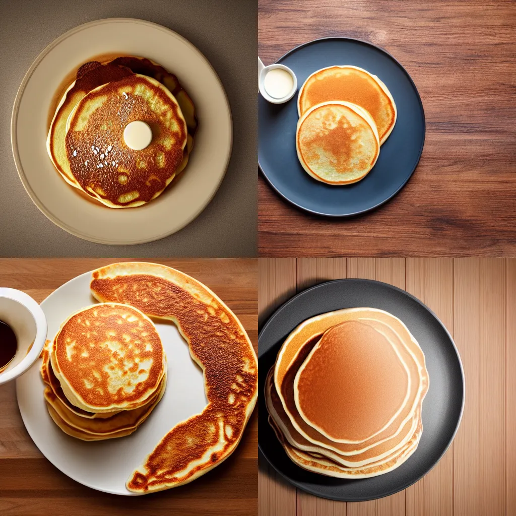 Prompt: the morning sun illuminates a plate of pancakes. 8k render.
