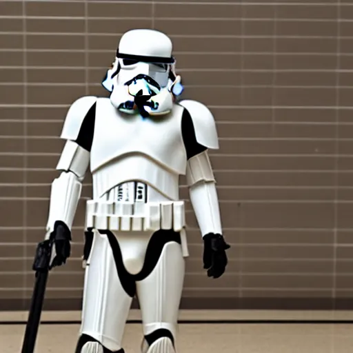 Prompt: a stormtrooper mopping the floor