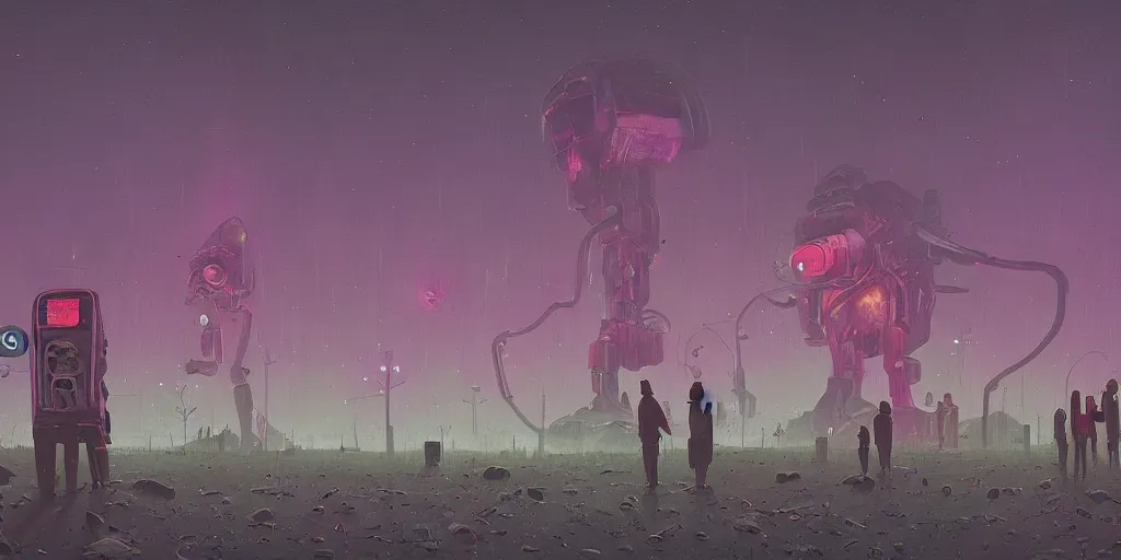 Prompt: people facing cosmic horror by simon stalenhag