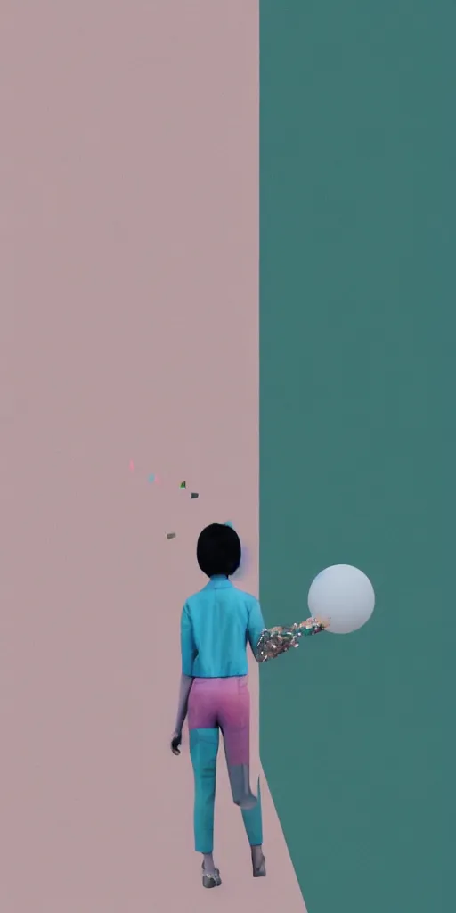 Image similar to Beeple, pastel colors, hyper-realism, pastel, polkadots, minimal, simplistic, amazing composition, woman, vaporwave, wow, Gertrude Abercrombie, minimalistic graffiti masterpiece, minimalism, 3d abstract render overlayed, black background, psychedelic therapy, trending on ArtStation, ink splatters, pen lines, incredible detail, creative, positive energy, happy, unique, negative space, pure imagination painted by artgerm