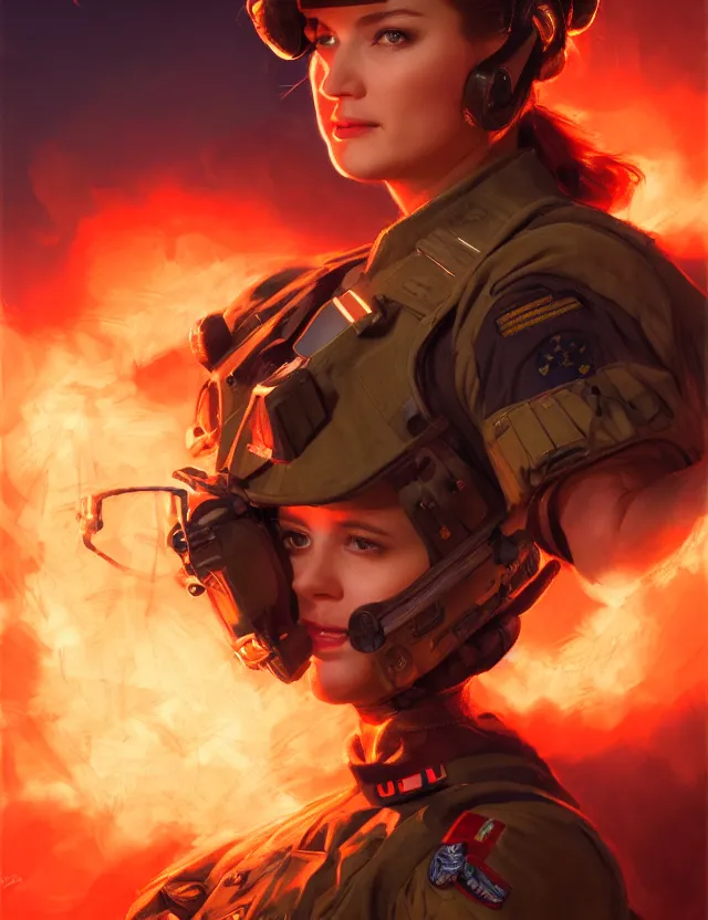 Image similar to a brown - haired woman in a military uniform hovering in the air glowing with red light and crackling energy, by frank fazetta and peter mohrbacher, trending on artstation, digital art, 4 k resolution, detailed, high quality, sharp focus, hq artwork, coherent, insane detail, concept art, character concept, character full body portrait