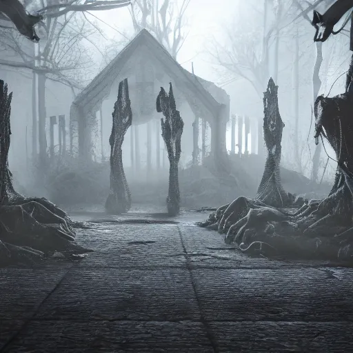 Prompt: nightmare places, creepy, scary, octane render, unreal engine, 8k, dark,