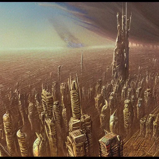 Prompt: highly detailed concept art of alien first contact, cityscape, beksinski style painting