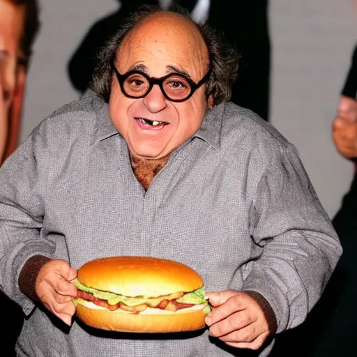 Prompt: Danny DeVito devouring a Big Mac