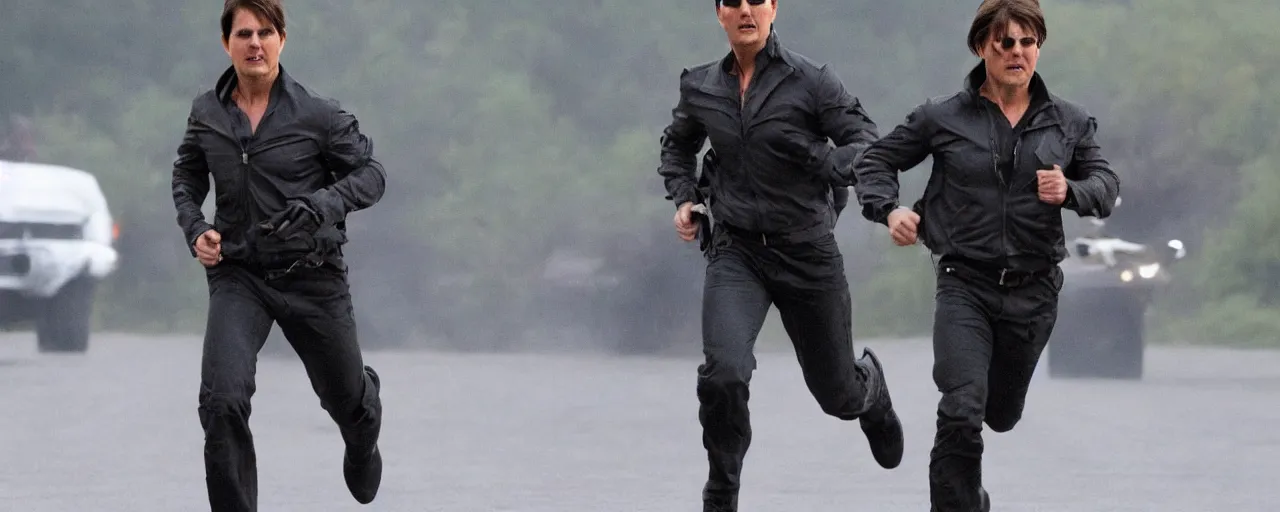Prompt: tom cruise running during an impossible mission