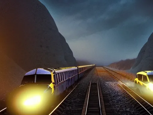 Image similar to man stops train and throws rocks to cars in the highway, dramatic lighting, 3 d render, photorealism, unreal engine, art by michael whelan and chris moore and howard david johnson and tim white and dan giancola