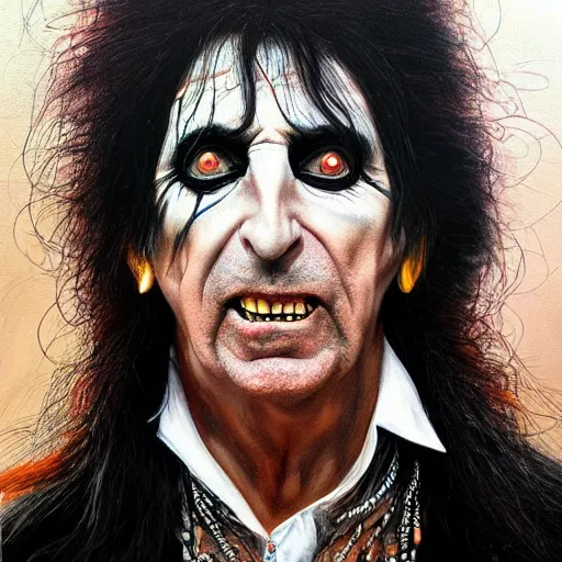Prompt: a hyperrealistic painting of Alice Cooper as an Elden Ring boss by Zhuoxin Ye,