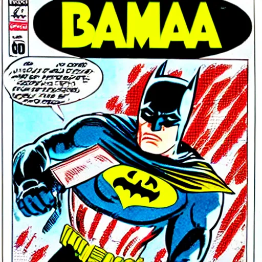 Prompt: comic book pane of America, arresting the Batman, silver age of comics, Jack kirby illustration