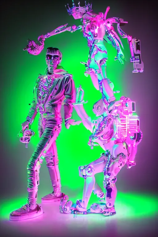 Prompt: full-body rococo and cyberpunk style neon statue of a young attractive Colby O'Donis macho dotado e rico android sim roupa reclining con las piernas abertas e la piroca dura, glowing white laser eyes, prince crown of pink gears, diamonds, swirling silver-colored silk fabric. futuristic elements. full-length view. space robots. human skulls. intricate artwork by caravaggio. Trending on artstation, octane render, cinematic lighting from the right, hyper realism, octane render, 8k, depth of field, 3D