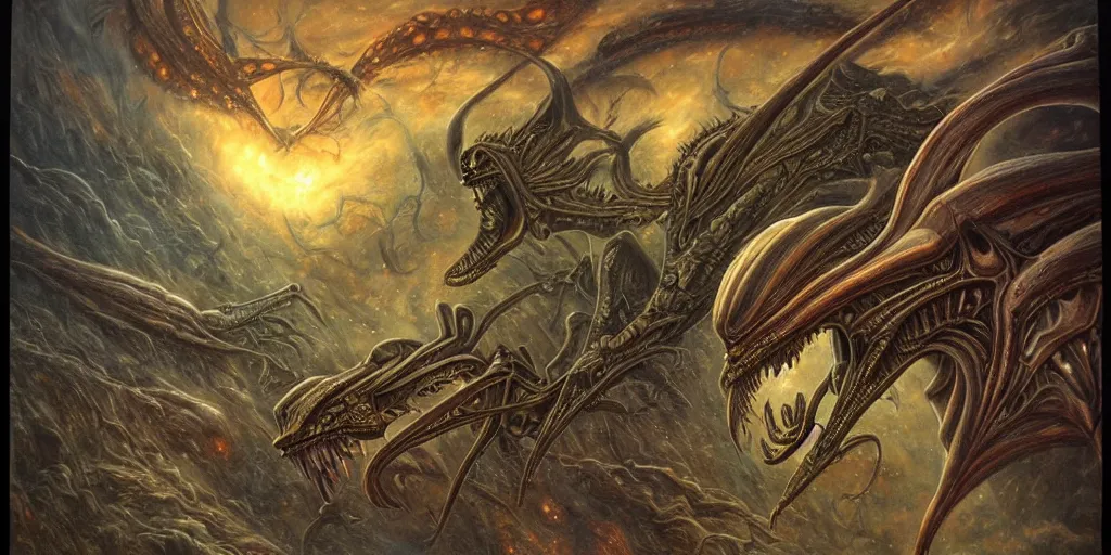 Image similar to alien space dragon by dan seagrave art