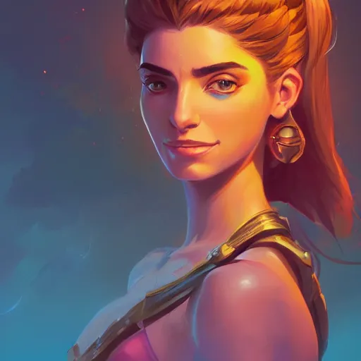 Image similar to beautiful female portrait, maya ali mage, gloomhaven, dynamic lighting, gaudy colors, octane render aesthetic, matte painting concept art, official fanart behance hd artstation by jesper ejsing, by rhads and makoto shinkai and lois van baarle and ilya kuvshinov and rossdraws