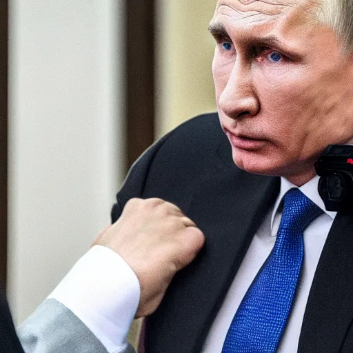 Image similar to Putin in handcuffs in the courtroom, hyper realistic, ultra details, 4k, real photo,