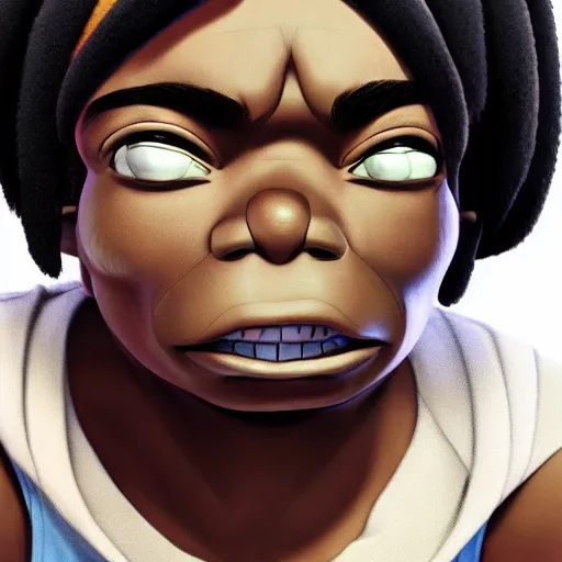 Image similar to Russel Hobbs from Gorillaz, Realistic, Hyperrealistic, HD Quality, 4k Resolution, 8k Resolution, Detailed, Very Detailed, Highly Detailed, Studio Quality Lighting, Real Life, Portrait, Photograph