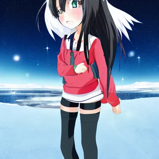 Image similar to anime girl standing in the artic