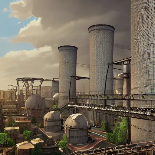 Image similar to highly detailed, datacenter cooling towers, chiller plant system, concept art, character art, studio lightning, bright colors, intricate, masterpiece, photorealistic, hyperrealistic, sharp focus, high contrast, artstation hq, deviantart trending, 8 k uhd, unreal engine 5