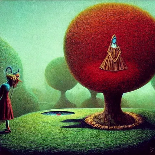 Image similar to Alice in Wonderland in style of Zdislaw Beksinski