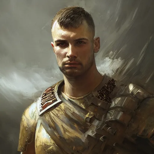 Image similar to a dramatic epic ethereal portrait of a Punic Wars soldier, full body with dynamic pose, male, detailed face, cinematic lighting, highly detailed oil on canvas painting by Greg Rutkowski, winning-award digital art trending on Artstation H 1024 W 832