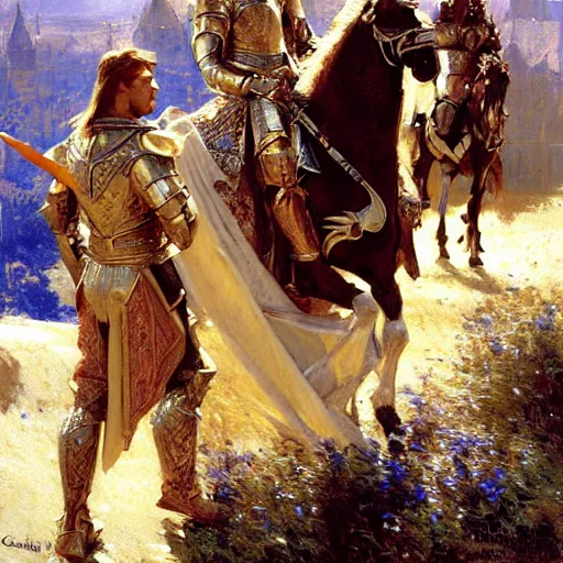 Image similar to attractive knights in camelot. highly detailed painting by gaston bussiere, craig mullins, j. c. leyendecker