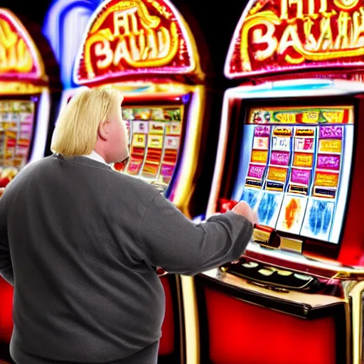 Image similar to fat blonde man losing money on a slot machine